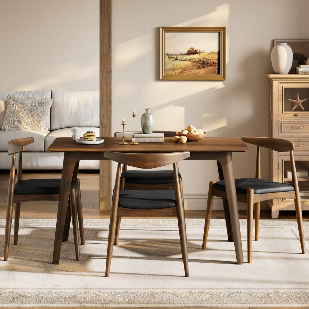 English Elm [video] 5-piece Mid-century Dining Set Rubberwood Frame Faux Leather Ergonomic Chairs Walnut+Black N759S006011B