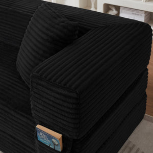 English Elm Modern Cord Fabric Convertible Sofa Sleeper Low Profile Square Frame for Apartments Black W3396P439851