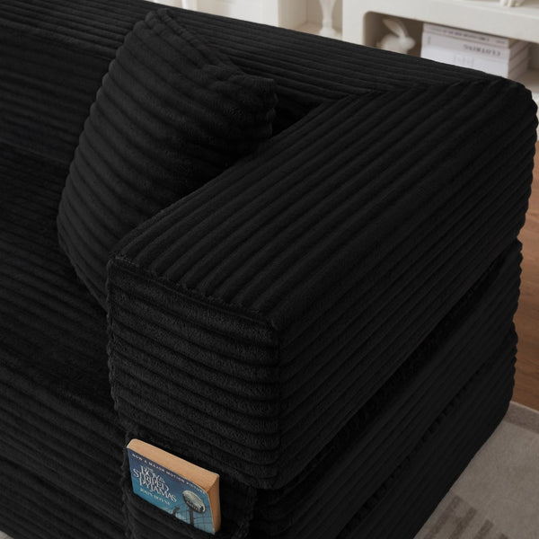 English Elm Modern Cord Fabric Convertible Sofa Sleeper Low Profile Square Frame for Apartments Black W3396P439851