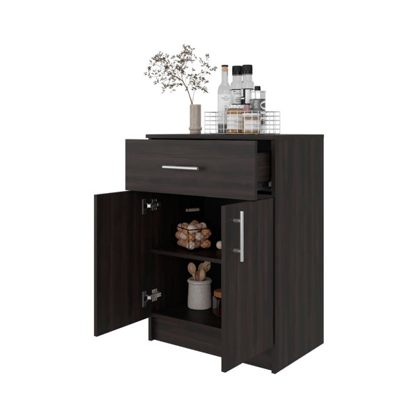 English Elm Barbados Dark Walnut Pantry Cabinet with Drawer Double Doors and Interior Shelving B097P474319