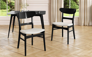 English Elm [video] Rubberwood Dining Chairs Set of 2 Upholstered Mid-century Seats for Modern Homes Light Beige 58915.00LBEBLK