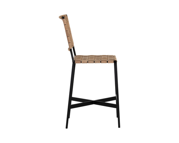 Sunpan Omari Elevated Bar Stool - Handcrafted Black Leather Weaved Seat with Stylish Iron Frame Design Suede Light Tan Leather