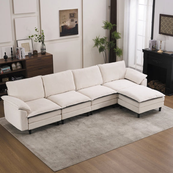 English Elm 129.92" Chenille Cloud Sectional Modular L Shaped Sofa with Ottoman Deep Lounge Seating W5029S00003