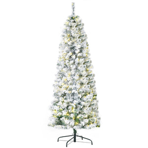 English Elm Homcom 6Ft Slim Douglas Fir Pre-Lit Christmas Tree With 250 Warm Leds & Snow-Flocked Tips For Easy Setup W2225P229785