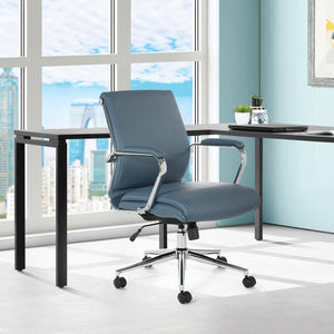 OSP Home Furnishings Mid Back Ergonomic Office Chair with Antimicrobial Fabric Chrome Arms and Lumbar Support Blue 920351C-R105