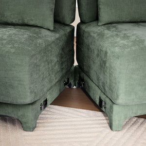 English Elm Four-Seater Sofa With Movable Ottoman - Elegant Green Chenille, Ergonomic Design & Easy Assembly W714S01221