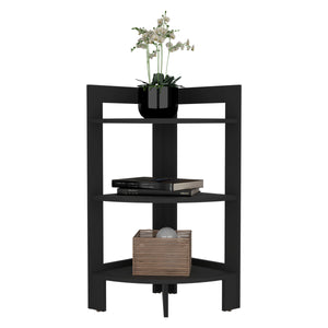 English Elm Riga Corner 3-Tier Shelf Side Table with Tray Top, Compact Versatile End Table for Small Spaces Black 34.3 L x 17 W x 2.8 H B200P235866