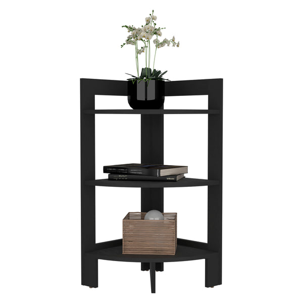 English Elm Riga Corner 3-Tier Shelf Side Table with Tray Top, Compact Versatile End Table for Small Spaces Black 34.3 L x 17 W x 2.8 H B200P235866