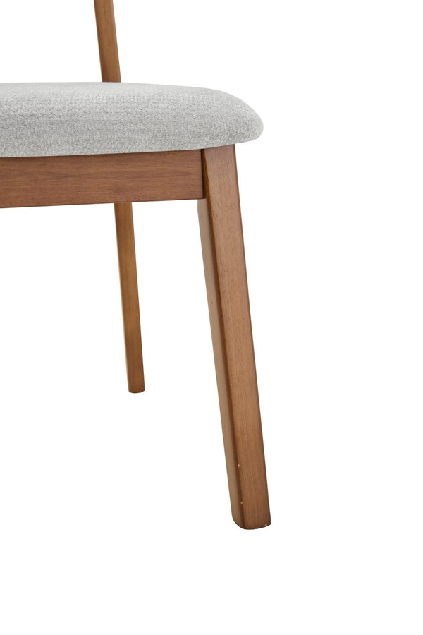 English Elm 2 Solid Walnut Toned Wood Dining Chairs Gray Fabric Seat Hollowed Backrest Modern W1151P455538