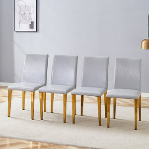 English Elm Four Linen-Cotton Dining Chairs with Sturdy Metal Legs, Breathable Upholstery, Sleek Minimalist Design Gold,Light Gray W1151P269059