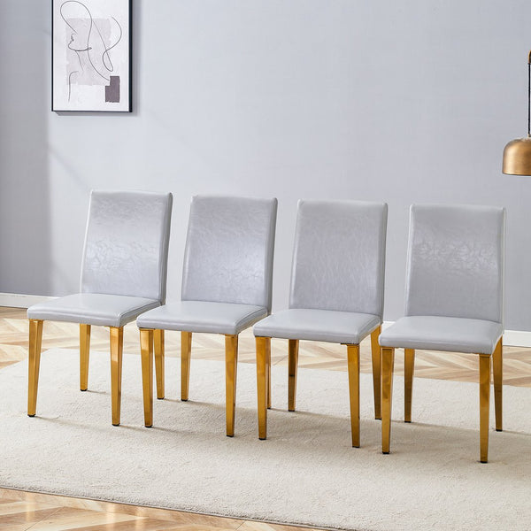 English Elm Four Linen-Cotton Dining Chairs with Sturdy Metal Legs, Breathable Upholstery, Sleek Minimalist Design Gold,Light Gray W1151P269059