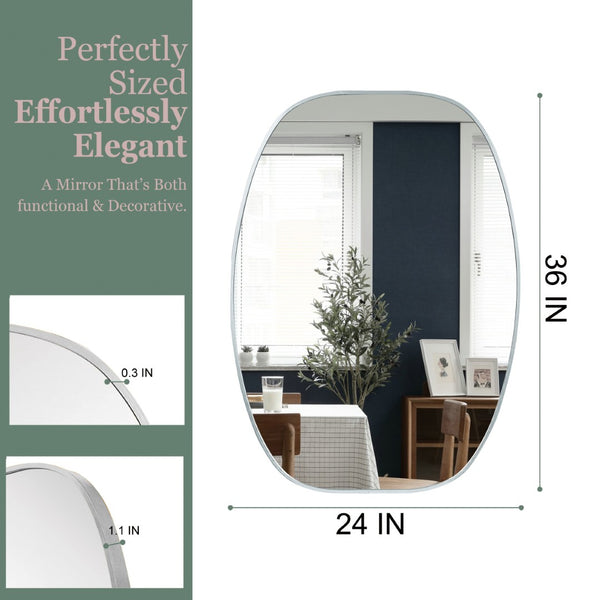 English Elm 24x36 Matte Metal Framed Oval Wall Mirror with Hd Glass for Bath or Entryway Silver W2203P474696