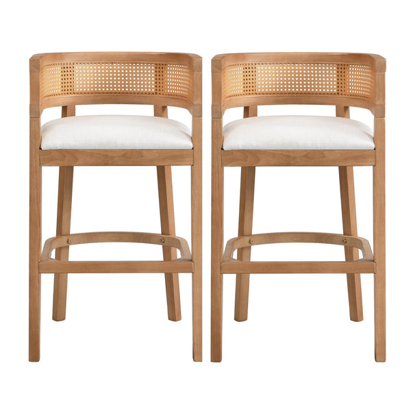 English Elm Christopher Knight Home® - Wood Upholstered Arm Bar Stools Set Of 2 - Chic Beige & Natural Oak, Comfortable For Kitchen & Bar N771P265581Q