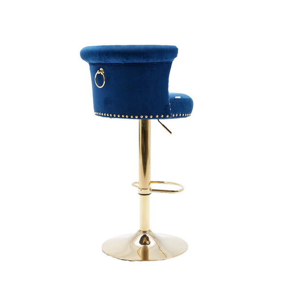 English Elm UNITED Velvet 360° Rotating Bar Chair with Diamond Stitching, Gold Frame, Plush Foam Seat, Adjustable Height Navy W1568P361717
