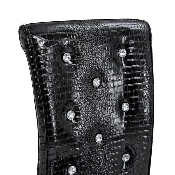 English Elm Set of 2 Glam Faux Alligator Pvc Dining Chairs with Crystal Buckle Bow Legs Black W3875P371058