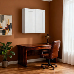 English Elm White Shaker Solid Wood Wall Cabinet Soft Close Double Door Kitchen Storage T2950P425171
