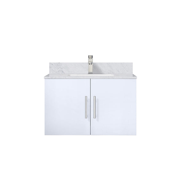 English Elm Glossy White Bath Vanity 30" W x 22" D with Carrara Marble Top, Soft-Close Storage & Chrome Faucet Set B2731P258590
