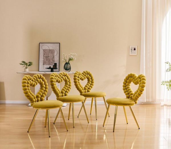 English Elm Unique Heart Shaped Bubble Tufted Velvet Accent Chair Glam Metal Frame Vanity Seat Gold,Yellow W3875P446140