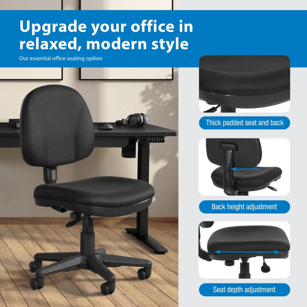 OSP Home Furnishings Sculptured Armless Task Chair Ergonomic Lumbar Support for Home or Office Workstation 8120-231