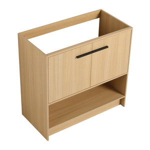 English Elm 36" Modern Bathroom Vanity With Ceramic Sink, Soft Closing Doors & Open Shelf For Stylish Storage W1972S00019