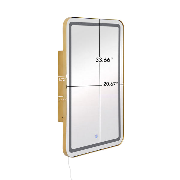 English Elm Rectangle LED Medicine Cabinet Mirror with Soft Touch Light, Magnetic Accessories, Tempered Shelves, Wall-Mounted Storage Gold W688P210791