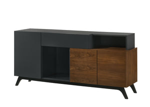 English Elm Destin 8PC Dining Set with Ceramic & Tempered Glass Top, Walnut Frame, Light Gray Microfiber Chairs B2726S00364