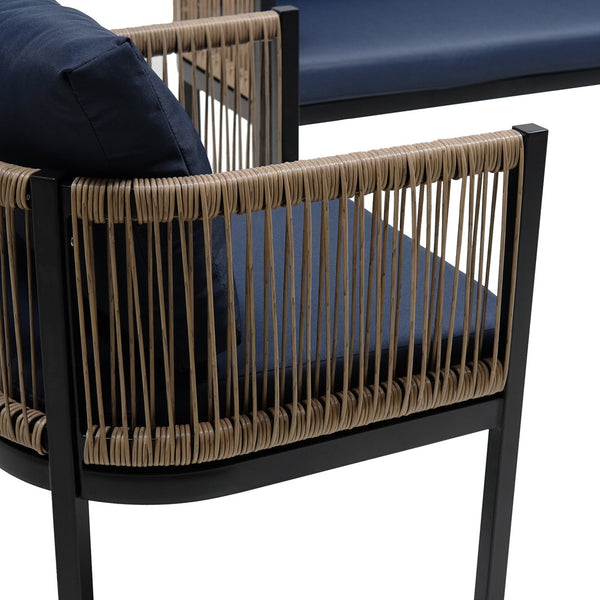 English Elm U_Style Outdoor Multi-Piece Sofa Set with Tempered Glass Table, Weather-Resistant Cushions for Patio Dark Blue WY000435AAV