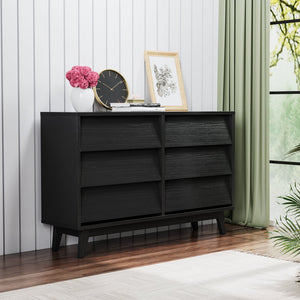 English Elm 6 Drawer Double Dresser with Vintage Bevel Design, Solid Wood Legs, Smooth Metal Runners, Sturdy Storage Organizer W578P170159