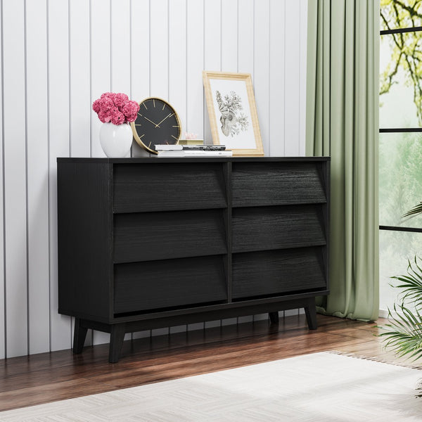English Elm 6 Drawer Double Dresser with Vintage Bevel Design, Solid Wood Legs, Smooth Metal Runners, Sturdy Storage Organizer W578P170159