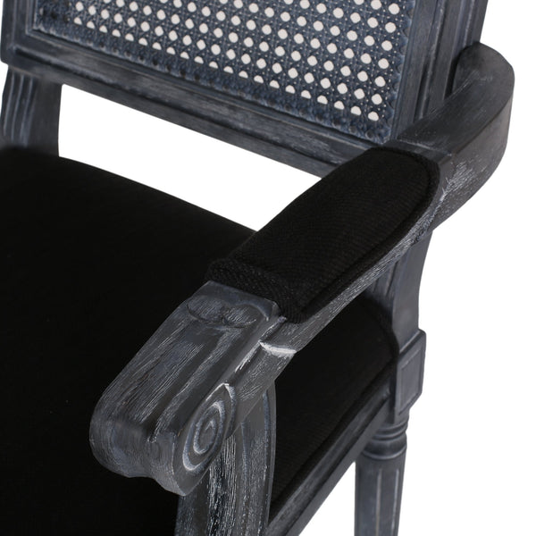 English Elm Christopher Knight Home® - DINING Chair with Cane Back and Upholstered Seat, French Country Weathered Rubberwood Accent Black 71240.00BLK