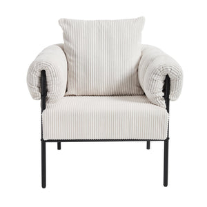 English Elm TS Modern decorative chair with plush teddy fleece upholstery and gold metal legs for luxe comfort and style Creamy White W2311P308063