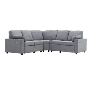 English Elm 89" Power Recliner Sectional Sofa with USB Ports, Storage Drawers, Linen Upholstery, Theater Comfort Gray N719S001590E
