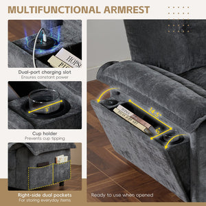 English Elm 104*60" Sectional Sofa with Hidden Ottoman Storage, Tufted Chenille, USB Ports, Cup Holder Dark Gray N723S9806E