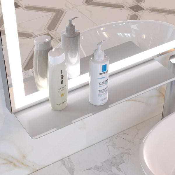 English Elm 32x40 LED Bathroom Vanity Mirror Silver Frame IP44 Anti-Fog Touch Dimmer Memory Tray Modern Smart W708P176758