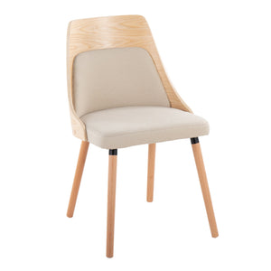English Elm Anabelle Mid-Century Dining Chair Set (2) - Natural Bent Wood Frame, Cream Padded Upholstery, Stylish Comfort B202P223416