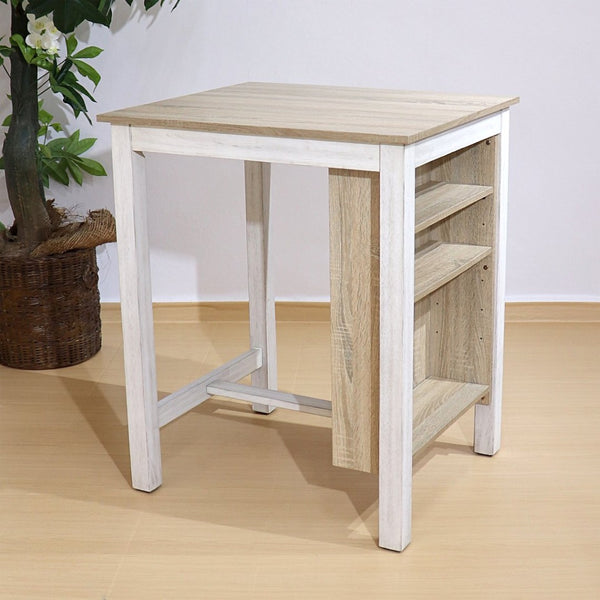 English Elm 3 Piece Counter Height Dining Set with Shelving Cushioned Stools Modern Farmhouse Kitchen Ameican White Oak,Ancient White W2537P369837