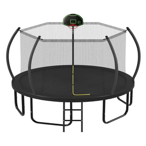 English Elm 12ft Round Outdoor Trampoline Galvanized Steel Frame Safety Net Basketball Hoop N739P283173B