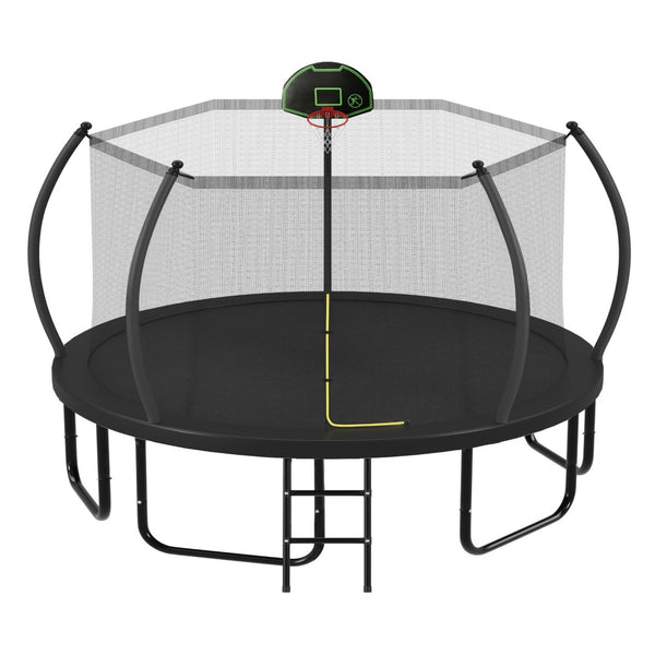 English Elm 12ft Round Outdoor Trampoline Galvanized Steel Frame Safety Net Basketball Hoop N739P283173B