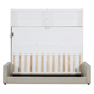 English Elm Queen Murphy Wall Bed with Integrated Sofa Linen Upholstered for Studio Apartments White LP000892AAK-1