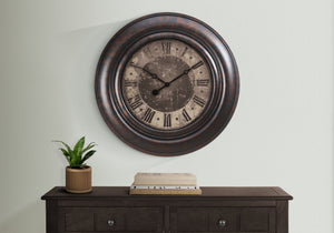 English Elm Clocks, 30" Oversized Round Wall Clock In Rustic Brown - Stylish Quartz Movement & Roman Numerals B2710P287070