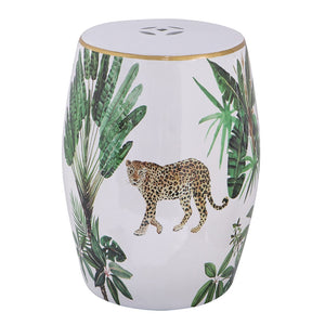English Elm 13x13x18" Hand-painted Ceramic Stool Bohemian Jungle Motif Accent Seat or Side Table W2078P456916