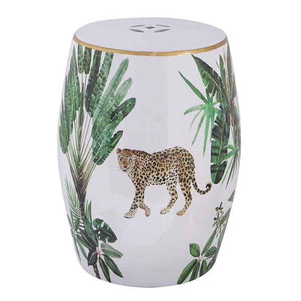 English Elm 13x13x18" Hand-painted Ceramic Stool Bohemian Jungle Motif Accent Seat or Side Table W2078P456916