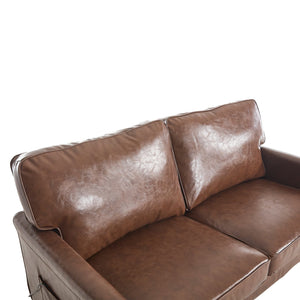 English Elm Loveseat Mid Century Modern Two-Seater Sofa with USB Type-C Charging, Removable Zipper Covers, Durable Wood Legs Brown PU W395P238821