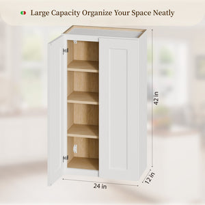 English Elm White Shaker Solid Wood Wall Cabinet Soft Close Double Door Adjustable Kitchen Storage W5662P465992