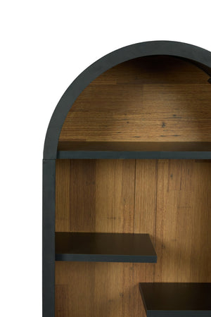 English Elm 4-tier Arched Freestanding Bookcase with Lattice Doors Open Display and Cabinet Storage W3123P485378