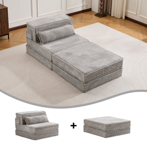 English Elm Compression Modular Floor Sofa Bed – Versatile Diy Seating, Plush Fleece, Pillow & Ottoman Included! W3723S00044