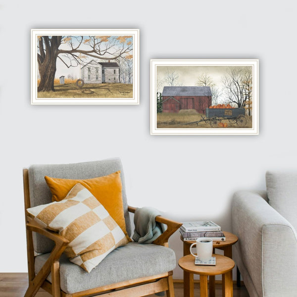 English Elm Trendy Decor 4u Billy Jacobs Farmhouse Barn Scene 2 Piece White Framed Wall Art B067P254113