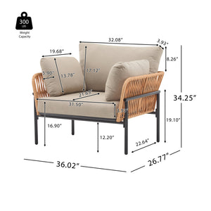 English Elm Christopher Knight Home® - [Set Of 2] 36" Beige Rope Iron Lounge Chairs With Cushions - Perfect For Indoor & Outdoor Spaces N767P237035N_2