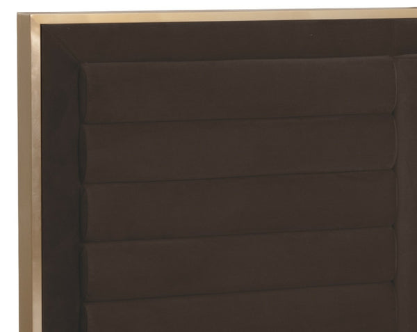 Sunpan Mabel Bed - King Size - Luxurious Meg Dark Brown Upholstered Design With Gold Feet & No Box Spring Brown Fabric 111924