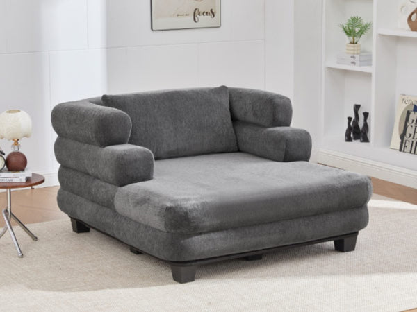 English Elm Oversized Chenille Chaise Lounge Deep Seat Sculptural Armrests Modern Living Room Retreat Grey N763P326441E